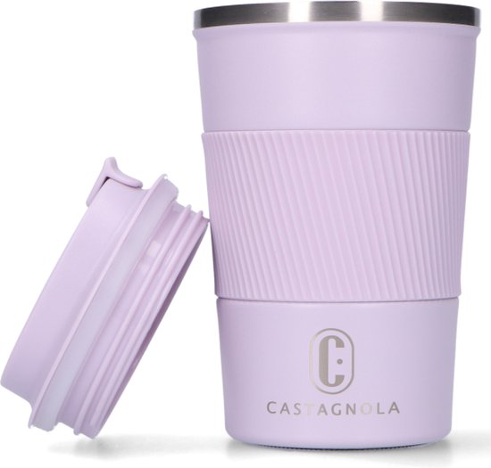 Foto: Castagnola thermosbeker koffiebeker to go travel mug voor koffie en thee theebeker 380 ml rvs lichtpaars