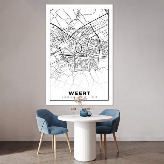 Poster Carte - Weert - Zwart - Wit - 120x180 cm XXL