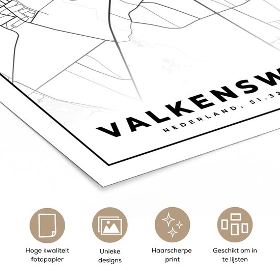 Poster Carte - Valkenswaard - Zwart - Wit - 120x180 cm XXL