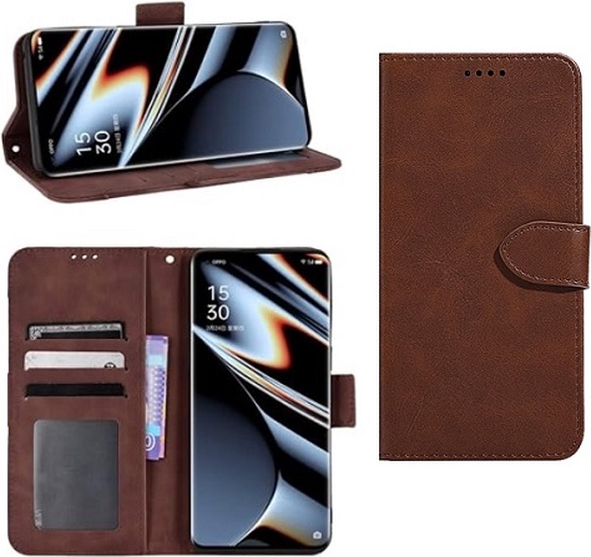 OPPO Find X5 Hoesje Met Pasjeshouder Bookcase Bruin