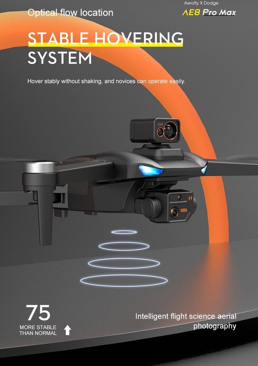 LUXWALLET Aerofly Pro Dodge - 30km/h - GPS Drone + OAS (Obstakels Vermijden) - 1200 Meter - 1-As Camera - EIS Stabilisator + 2 ACCU + IOS/Android App thumbnail 7