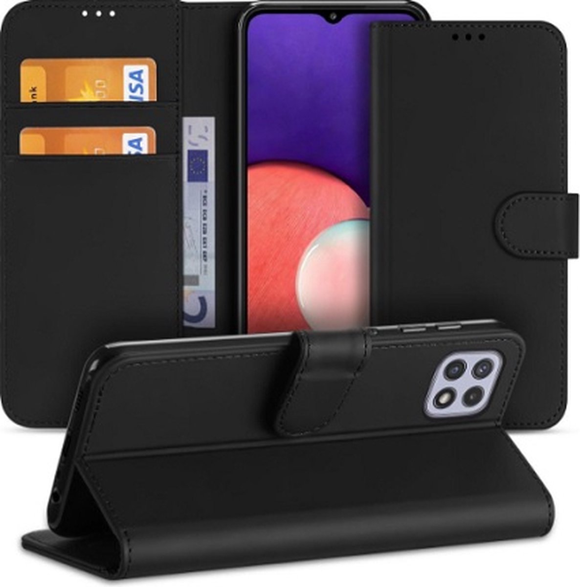Samsung A22 5G Hoesje Met Pasjeshouder Bookcase Zwart
