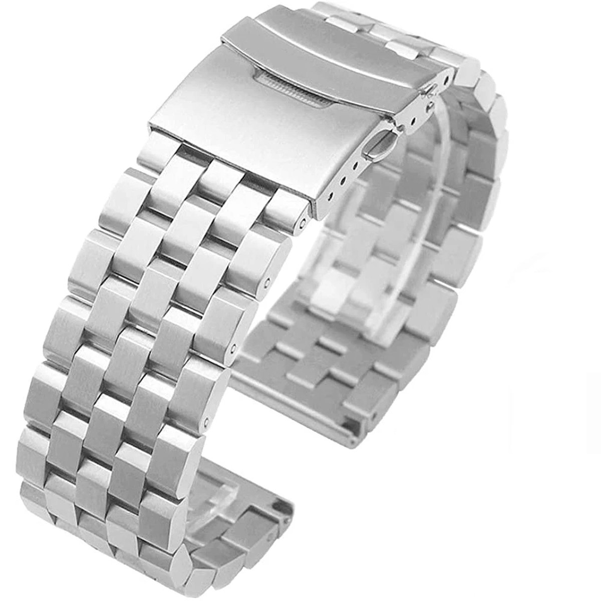 DrPhone SteelCraft PrecisionFit - Metalen 22mm Horlogeband - Druk sluiting - Universeel + Aanpaskit - Zilver