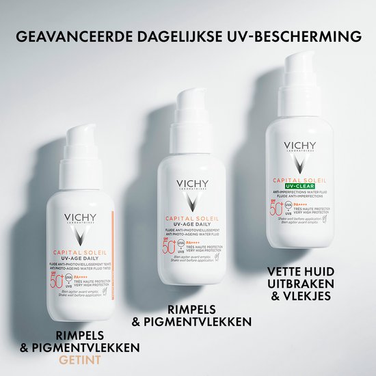 Vichy Capital Soleil UV-Age Daily SPF50+ - Zonnefluide Dagelijkse Bescherming - Gezicht - Niacinamide (Vitamine B3) en Peptiden - 40ml