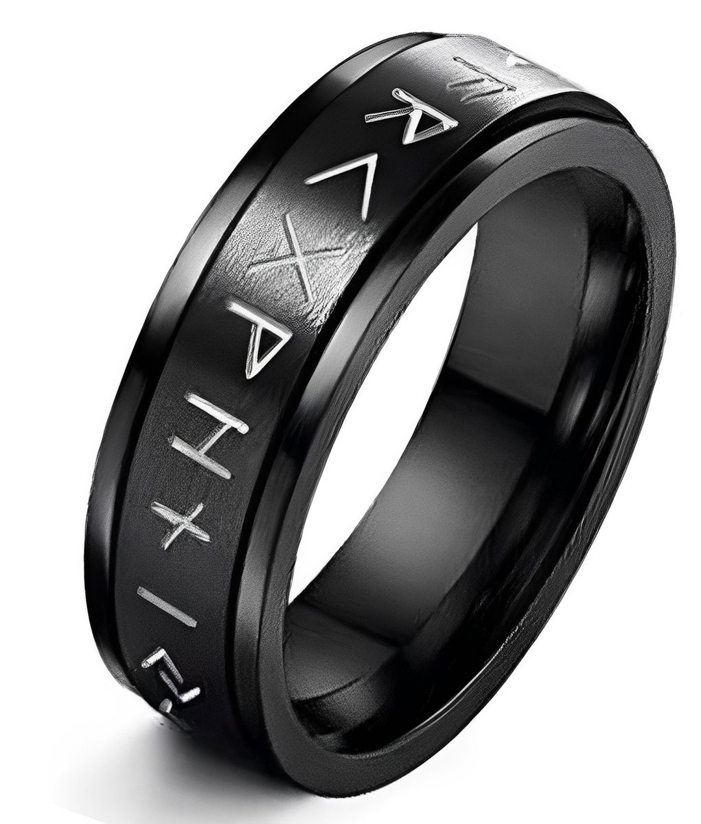 Ring heren zwart spinner ring viking runen - Ringen voor mannen van Mauro Vinci met geschenkverpakking - Maat 12