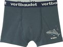 Donkergroene jongensboxershort met haai print en tekst 'Be Careful'.