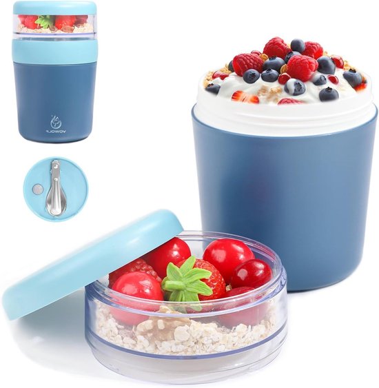 Mueslibeker To Go - Praktische Mueslibeker En Houder Voor Het Vervoer Van Levensmiddelen Geschikt Voor Diepvriezer Magnetron En Vaatwasser Blauw