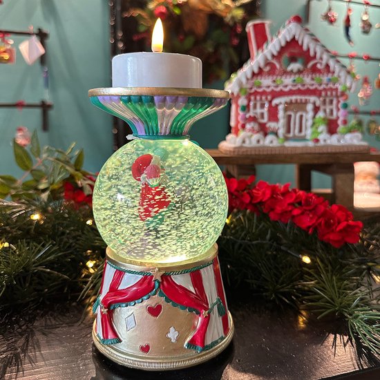 Viv! Boule à Noël de Noël avec Musique et LED + chandelier - Cirque Père Noël - violet rouge vert - 19 cm Résine / Multi