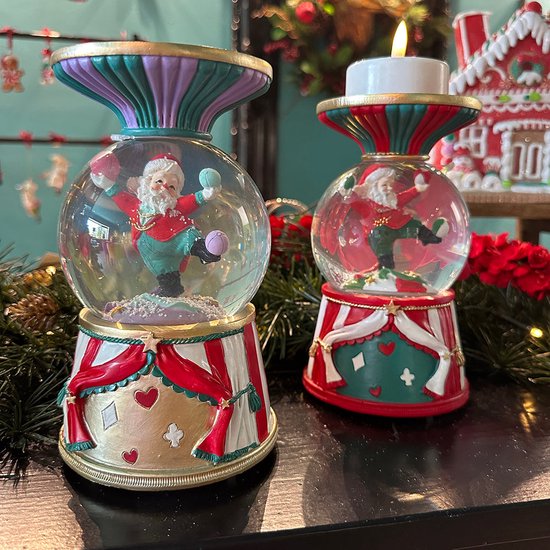 Viv! Boule à Noël de Noël avec Musique et LED + chandelier - Cirque Père Noël - violet rouge vert - 19 cm Résine / Multi