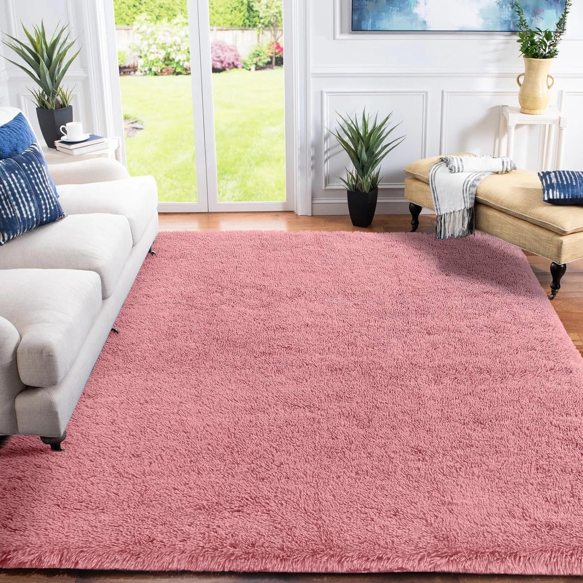 Goodivery ® Modern Fluffy Hoogpolig Vloerkleed voor Woonkamer en Kinderkamer, Wasbaar, 200 x 300 cm, Blush