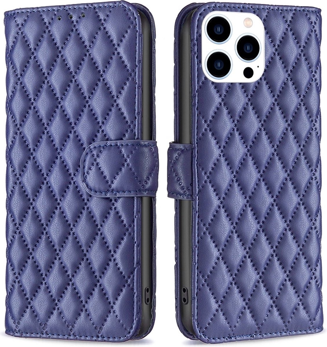 BINFEN Hoesje - Geschikt voor iPhone 16 Pro Max Hoesje - BINFEN Rhombus Book Case - Blauw