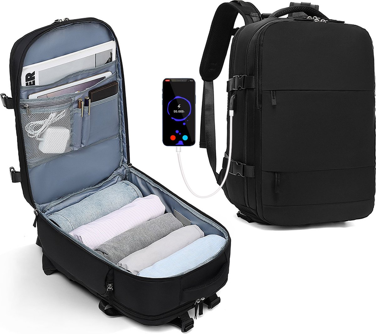 FASSIONA Reistas / Rugzak– Backpack - Handbagage 25L – Rugzak – Schooltas - 31 x 17 x 42 cm – Compact Backpack – Laptoptas - Lichtgewicht – Zwart op Prijzenvolger.com