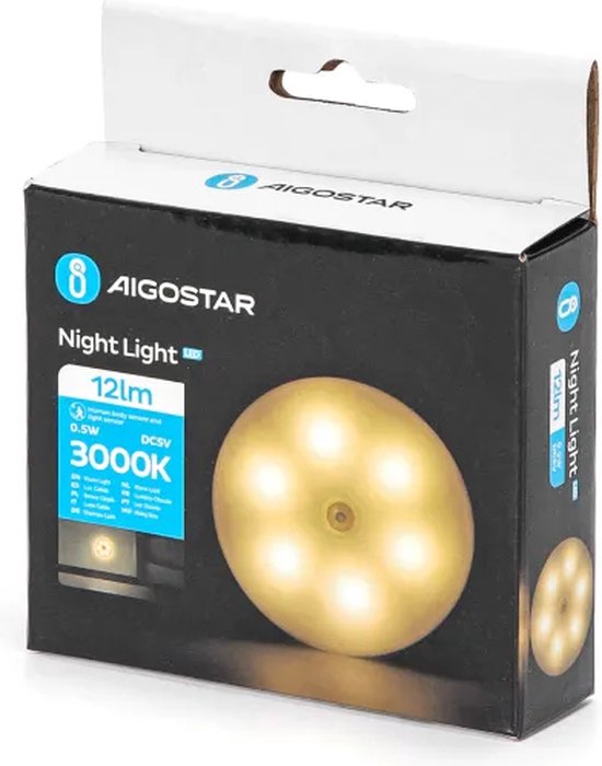 Nachtlampje warmwit oplaadbaar - rond - dag/nacht- & bewegingssensor - magnetisch - 3000K - 12 Lumen 0.5 Watt van T_guard — afbeelding 5