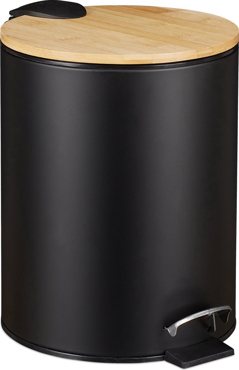 Goedkoopste IBBO Shop - Luxe pedaalemmer - Prullenbak - 3 L - bamboo - Afvalemmer - Soft Close Deksel bamboo - Chique Design - Afvalzak Inkeping - Vuilnisbak Badkamer - Zwart en hout