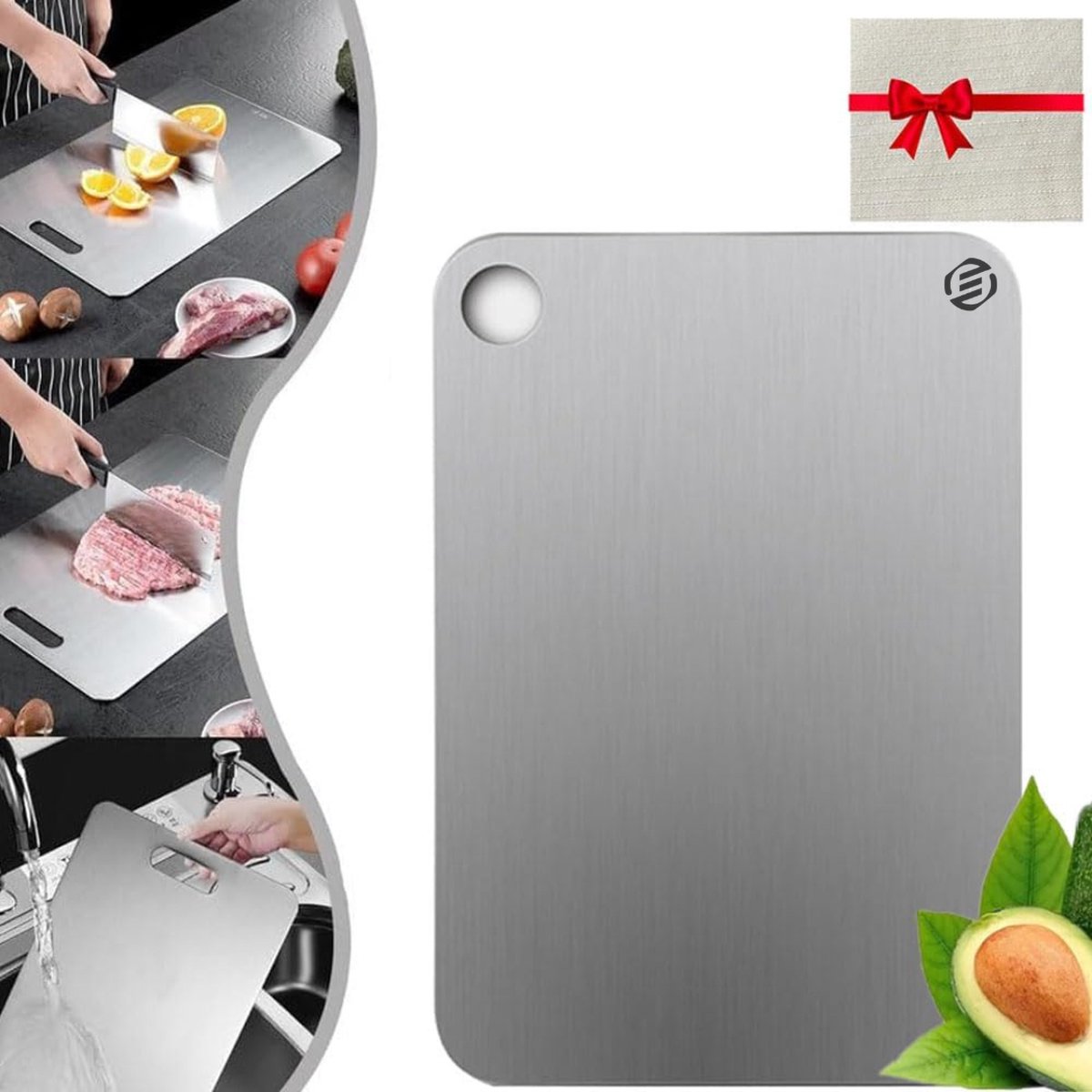 Equivera Titanium Snijplank - Geen Plastic - Geen Geurtjes - Roestvrij - Cutting Board - Anti Bacterieel - Vaatwasserbestendig