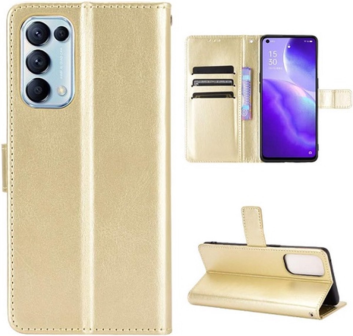 Oppo Reno 5 Hoesje Met Pasjeshouder Bookcase Goud