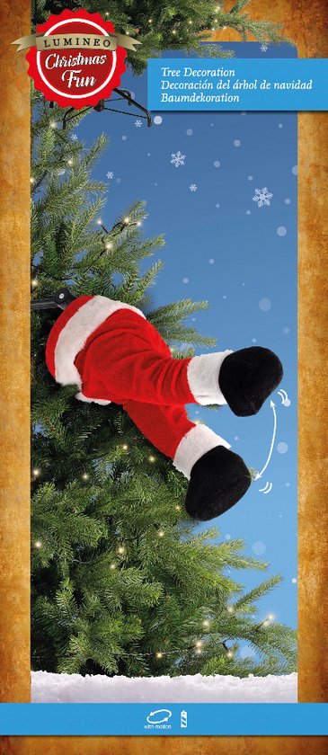 Luxe Afgewerkte Kerst Decoratie | Kerstman Staand Naast Kerstboom - Grijs-Rood - 30cm