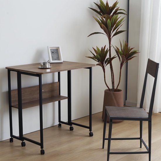 Opvouwbaar en mobiel bureau, laptoptafel met 4 wielen, tafel, secretariaal bureau voor computerwerk en gaming (wit