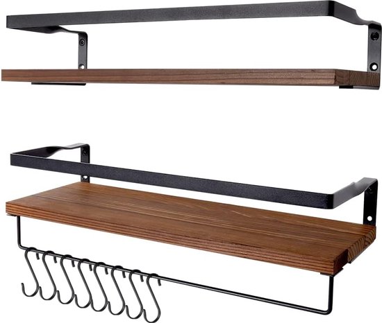 MFLASMF Keuken drijvende wandplanken met haken, houten rustieke planken voor de muur, home storage organizer plank, wandrek voor keukengerei Display foto Ledge Shelf (maat: 120×2