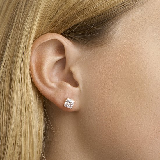 Clips d'oreilles Or Zircone Carré 6 mm 14 carats