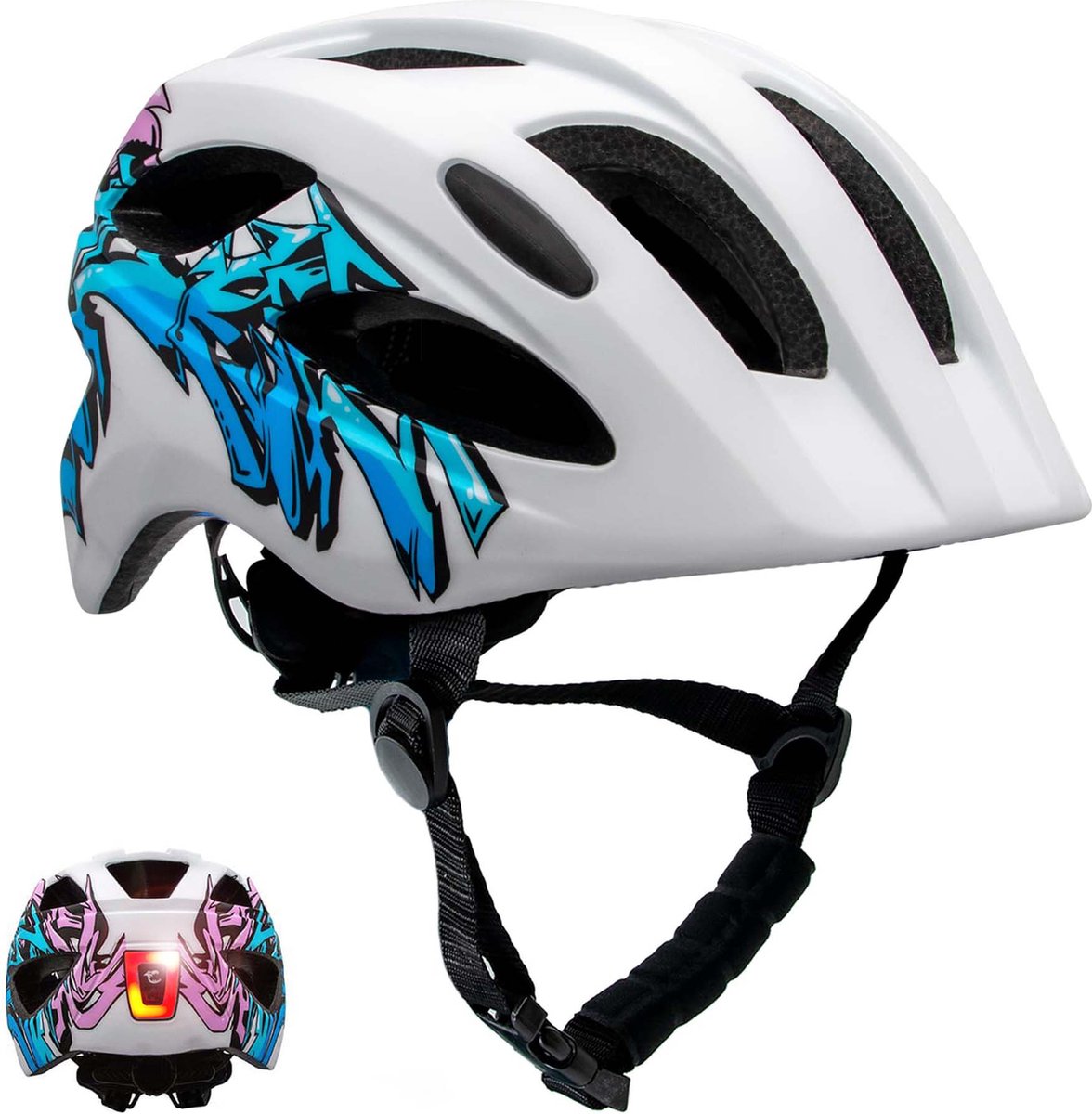 Fietshelm kinderen 6-12 jaar| Blauwe Graffiti| Crazy Safety| EN1078 Certificatie