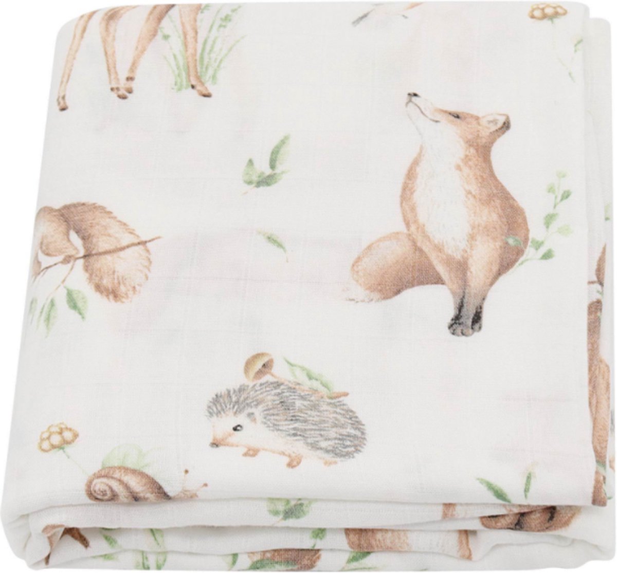 Goedkoopste Hydrofiele doek XL - 120x120 cm - Inbakerdoek Bamboo - Eekhoorn Egel Vosje