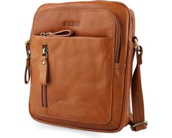 Fana Bags Heren Schoudertas Echt Leer Cognac - Crossbody Tas Heren - Leren Schoudertasje - Cadeau voor Mannen