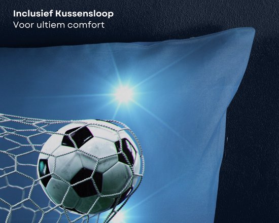 Kinderdekbedovertrek 140x200/220 cm - Voetbal Print - Blauw - 1 Persoons - Microfiber - Oeko-Tex Gecertificeerd - Inclusief EBOOK van Merkloos — afbeelding 4