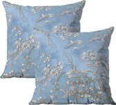 Bedrukt Kussenhoes Amandelbloesem - Kussensloop - Sierkussenhoes - Velvet hoes voor sierkussens Kunst - set van 2 - 45x45 cm - aan beide zijdig bedrukt