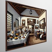 Pixel art vermeer schilderij | Vermeer's meesterwerk tot leven gebracht in prachtige pixelkunst | Kunst - 20x20 centimeter op Dibond | Foto op Dibond