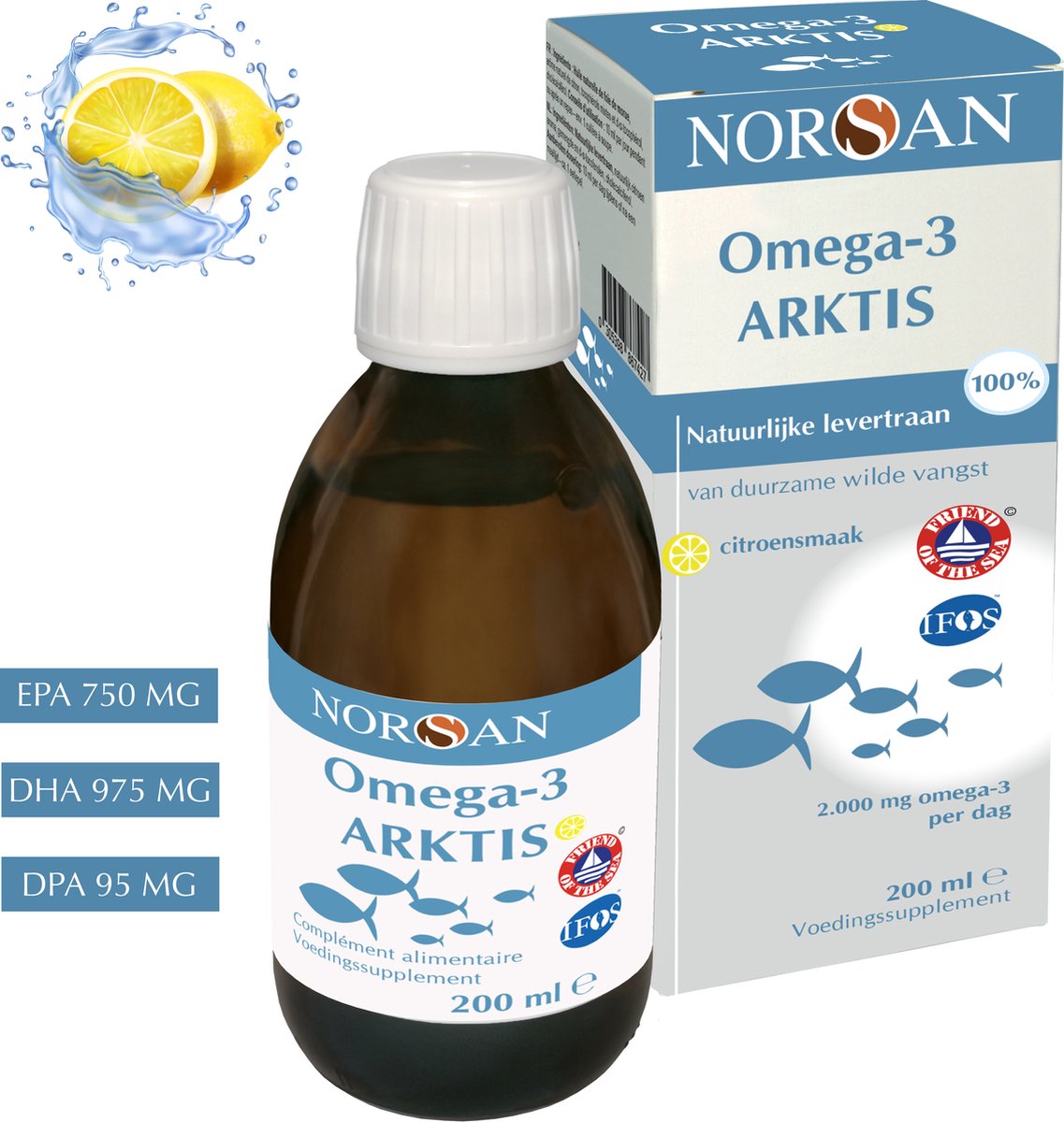 Goedkoopste NORSAN | OMEGA-3 ARKTIS NATUURLIJK LEVERTRAAN | 2000 MG | EPA 750 MG | DHA 975 MG | DPA 95 MG | VITAMINE A, D EN E | PUUR EN ZUIVER | 200 ML
