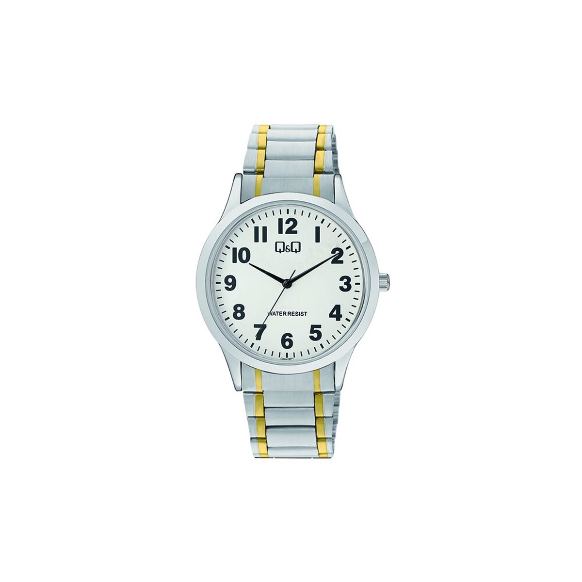QQ C08A-008PY - Horloge - Analoog - Mannen - Heren - Stalen band - Rond - Metaal - Cijfers - Zilverkleurig - Goudkleurig - Wit