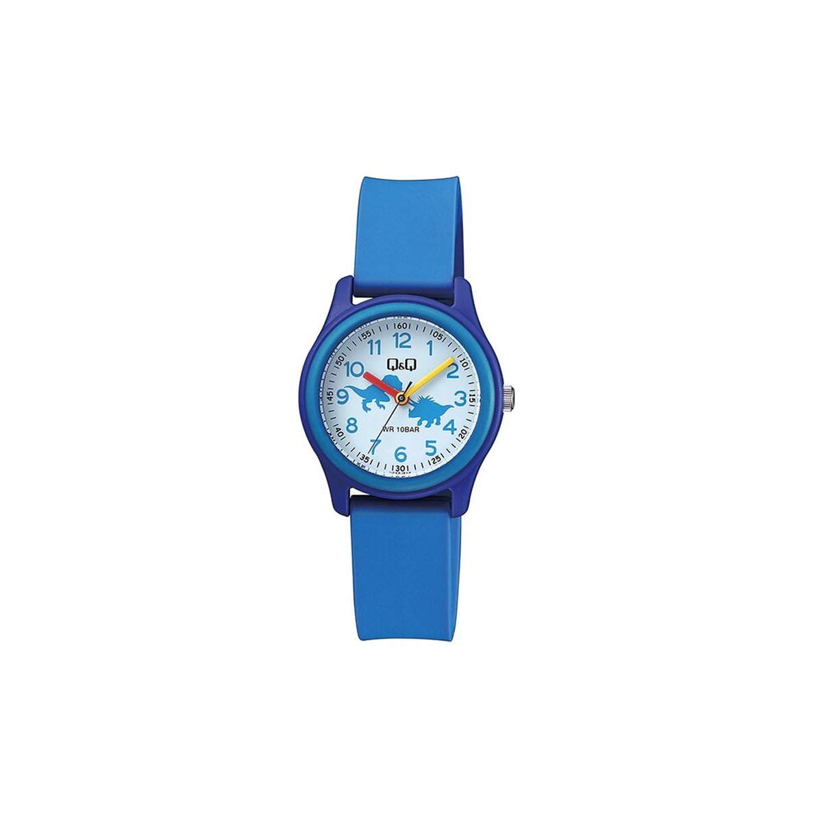 QQ VS59J010Y - Horloge - Sport - Analoog - Kinderen - Unisex - Plastic band - Rond - Kunststof - Cijfers - dinosaurussen - DonkerBlauw - LichtBlauw - Wit - 10 ATM