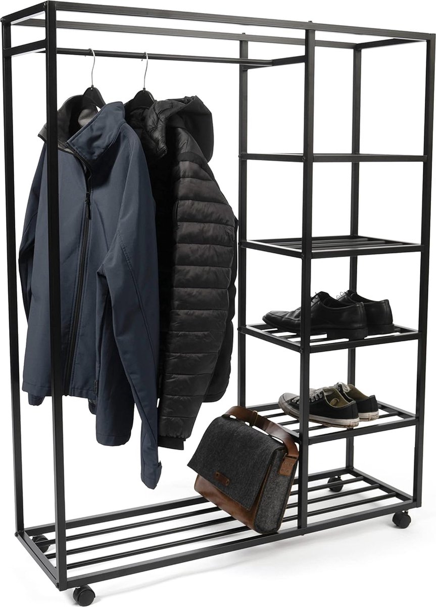 JGS® - Mobiel Kledingrek Andorra2, Metaal, Ruime Opbergruimte, 110x140x35-