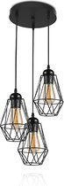Stalen Hanglamp - Rond en Mat Zwart - 3 x E27 - 12 Watt - 2400K Lichtkleur