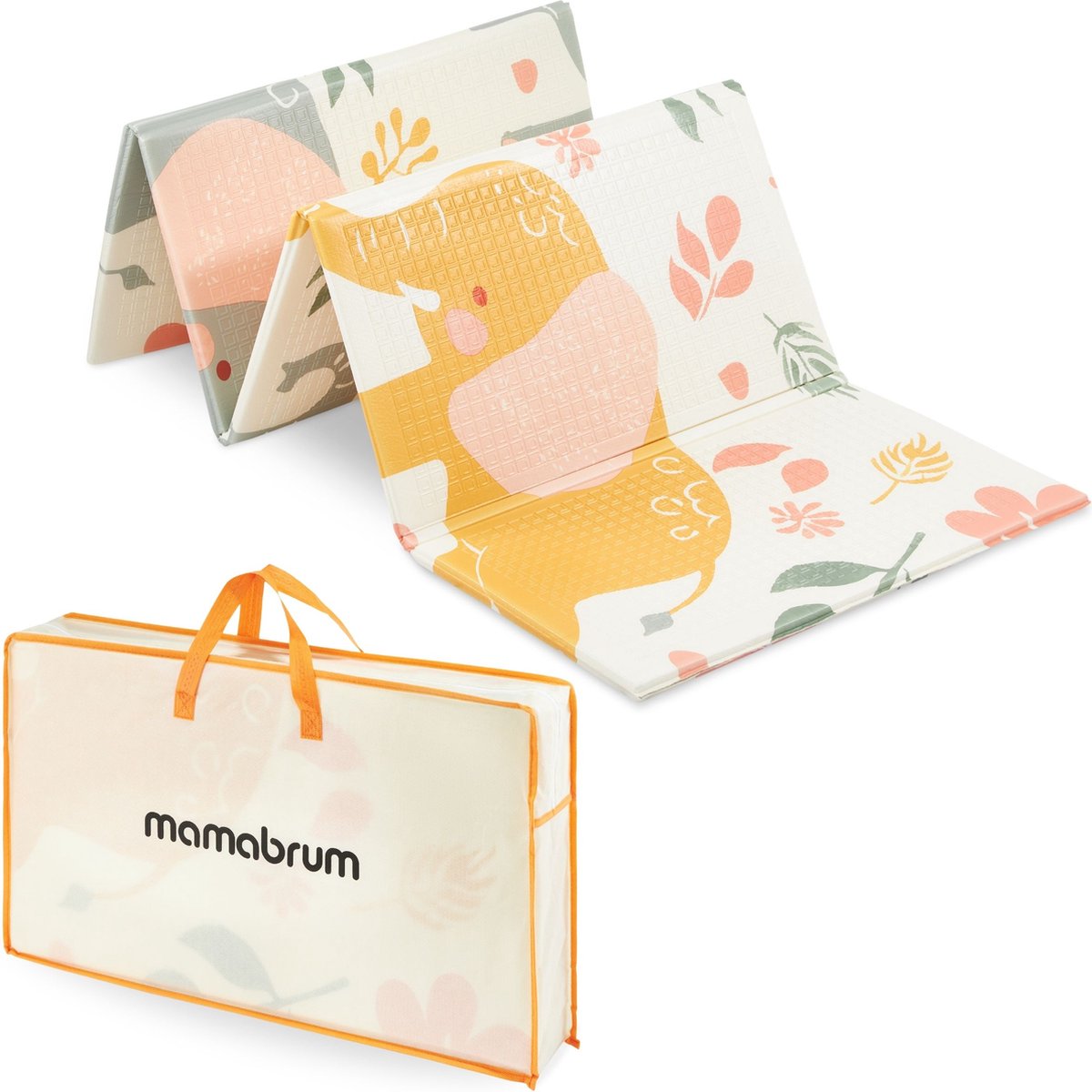 Dubbelzijdig opvouwbare foammat 180 x 120 x 1cm - Exotische olifanten/Effen Grijs