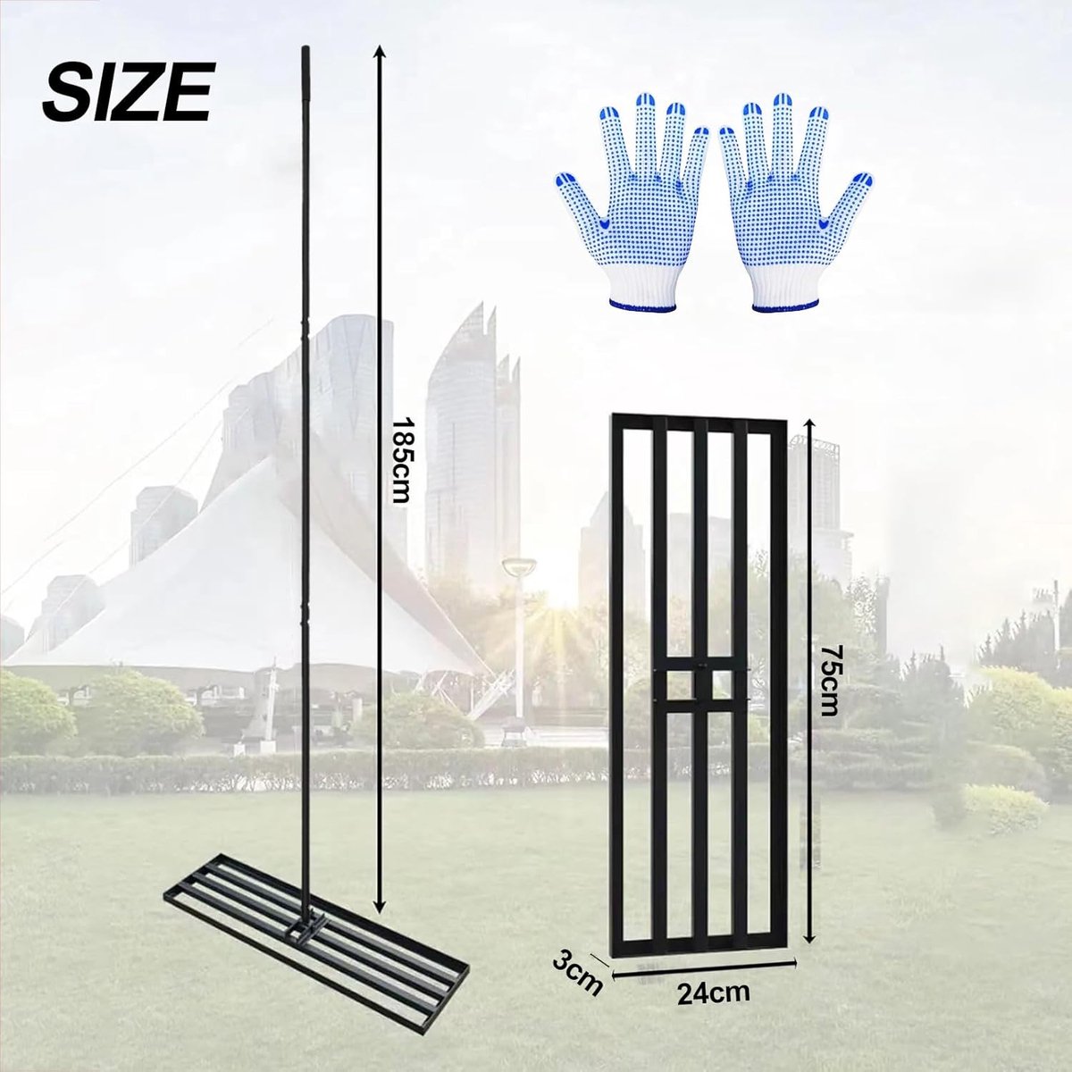 XXXL 118 x 25 cm gazon-nivelleringshark met 2 m verstelbare handgreep | rakel gazon zanden oppervlakken Lawn Leveler oppervlaktevlakker gazonhark gazonschuiver Levelingrake hark verticuteerder hof