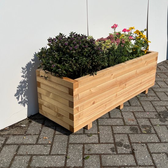 AMISHOUT Jardinière en bois 120x40x36 - naturel | bac à fleurs à l'extérieur