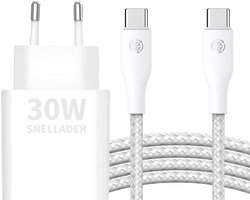 Usb C Power Adapter 30w Wit + usb C Kabel 3 Meter – Usb C adapter – Usb C oplader – Snellader – Usb C naar usb C