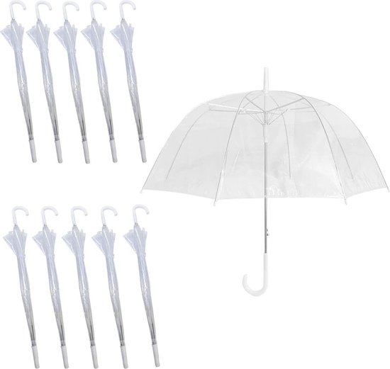 Foto: 10 pack set regen paraplu s dome birdcage transparant bruiloft brolly clear bubble handvat en spike brolly wandelen dames heren unisex party parasol regen bruidsmeisje bruidsmode doorzichtig pvc koepel paraplu