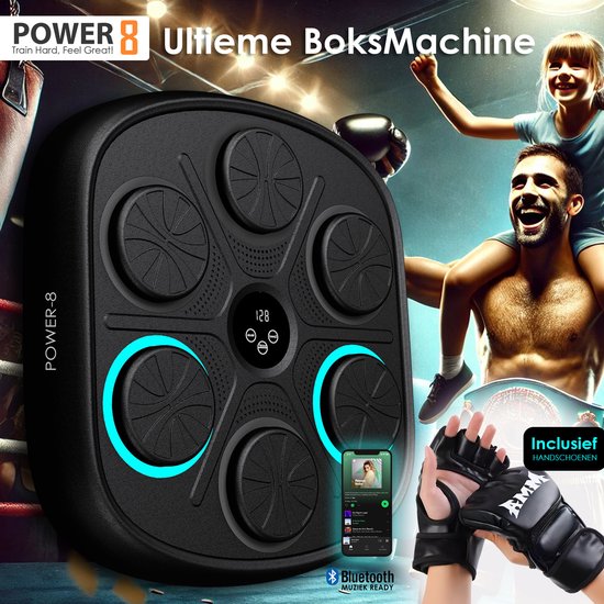 Foto: Power 8 ultieme boksmachine met bluetooth speaker en lcd teller incl mma handschoenen slimme boks machine boxing machine bokszakken boksbal boksmachine fitness cardio afslanken behendigheidstraining box machine boxmachine