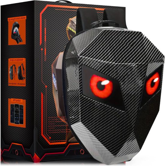 Ionix® LED Eyes Rugtas - 17 Inch - 32L - LED 100% Aanpasbaar - Motor Rugtas - Laptoptas - Helm Rugtas - Hardshell Materiaal - Heren en Dames - Waterdicht - IOS & Android App - Carbon