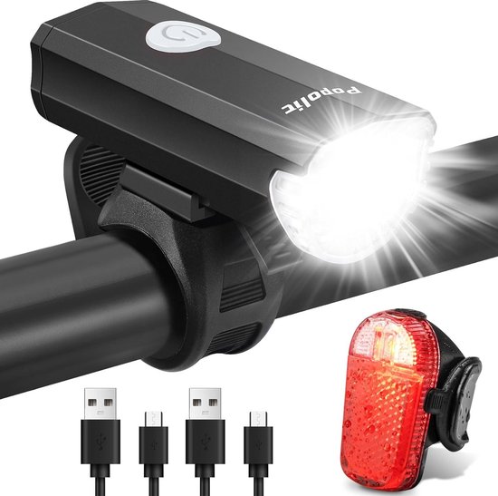 Acropaq BL2 Led-fietslamp, aluminium, 350 lumen, USB-oplaadbaar, waterdicht, fietslamp