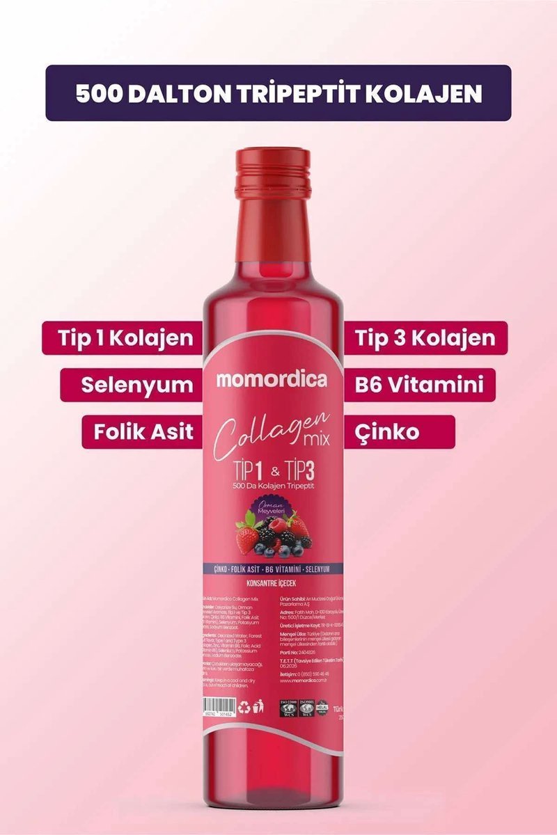 Goedkoopste MOMORDICA Detox Collageenmix - Tripeptide Collageen Mix (Type 1 en Type 3) Zink Selenium Biotine Vitamine C Vitamine E Vitamine B6 Foliumzuur Bosvruchtenaroma Kaliumsorbaat Natriumbenzoaat (500 DALTON) - 250 ml