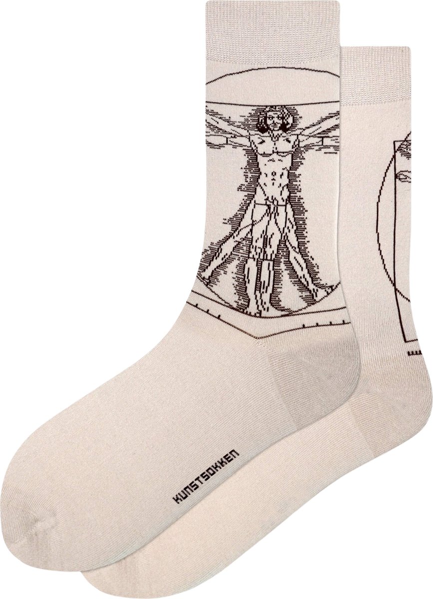Kunst sokken - Vitruvian Man: Leonardo da Vinci - Sokken Heren 41 46 - Biologisch Katoenen Sokken - funny socks happy - Vrolijke Sokken - Grappige Sokken - Sokken Cadeau