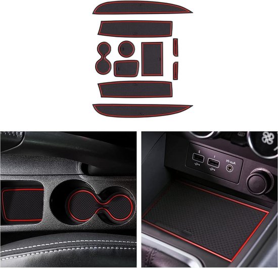 Rubberen matten voor Renault Clio 4 2013-2019 - middenconsole - antislip - anti-stof - bekerhouder - armleuning - rood