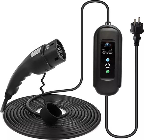 BlackCharge® 3.0 Voordeelbundel (10M) mobiele lader 3.7kW incl. timer - Type 2 naar Schuko Stekker - 16A 1 Fase incl. timer + muurbeugel (zwart) en wandhouder