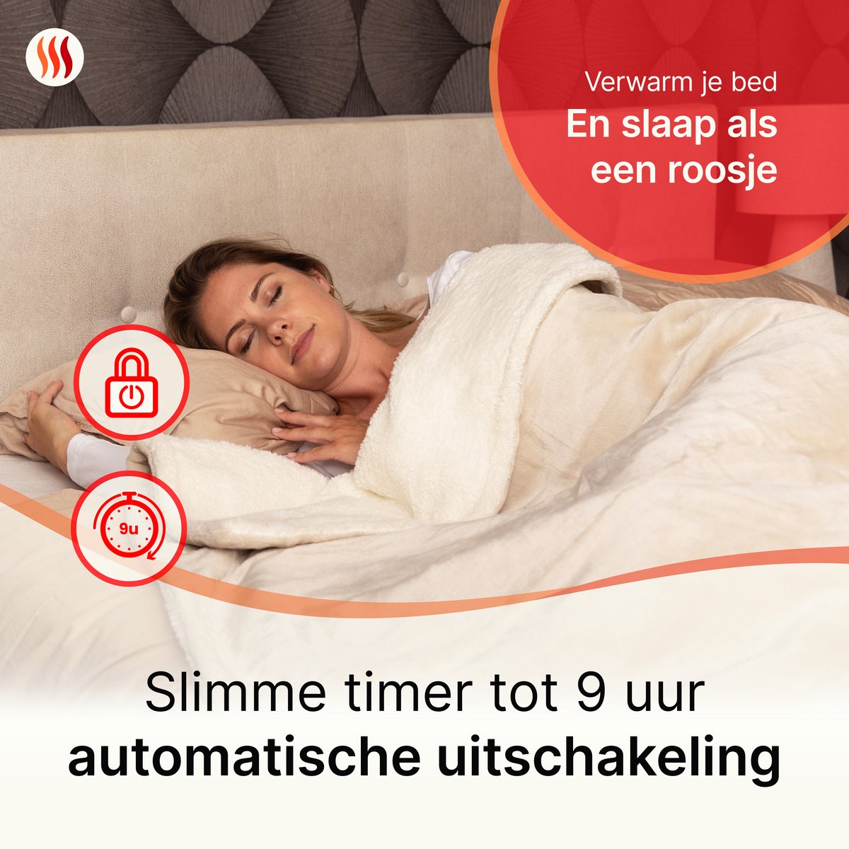 Seranova Elektrische Deken XXL - Extra Warmtedraden - Premium Model - 180x160 cm - 2 persoons Warmtedeken - Dubbelzijdig Fleece Sherpa - Crème beige – foto 5