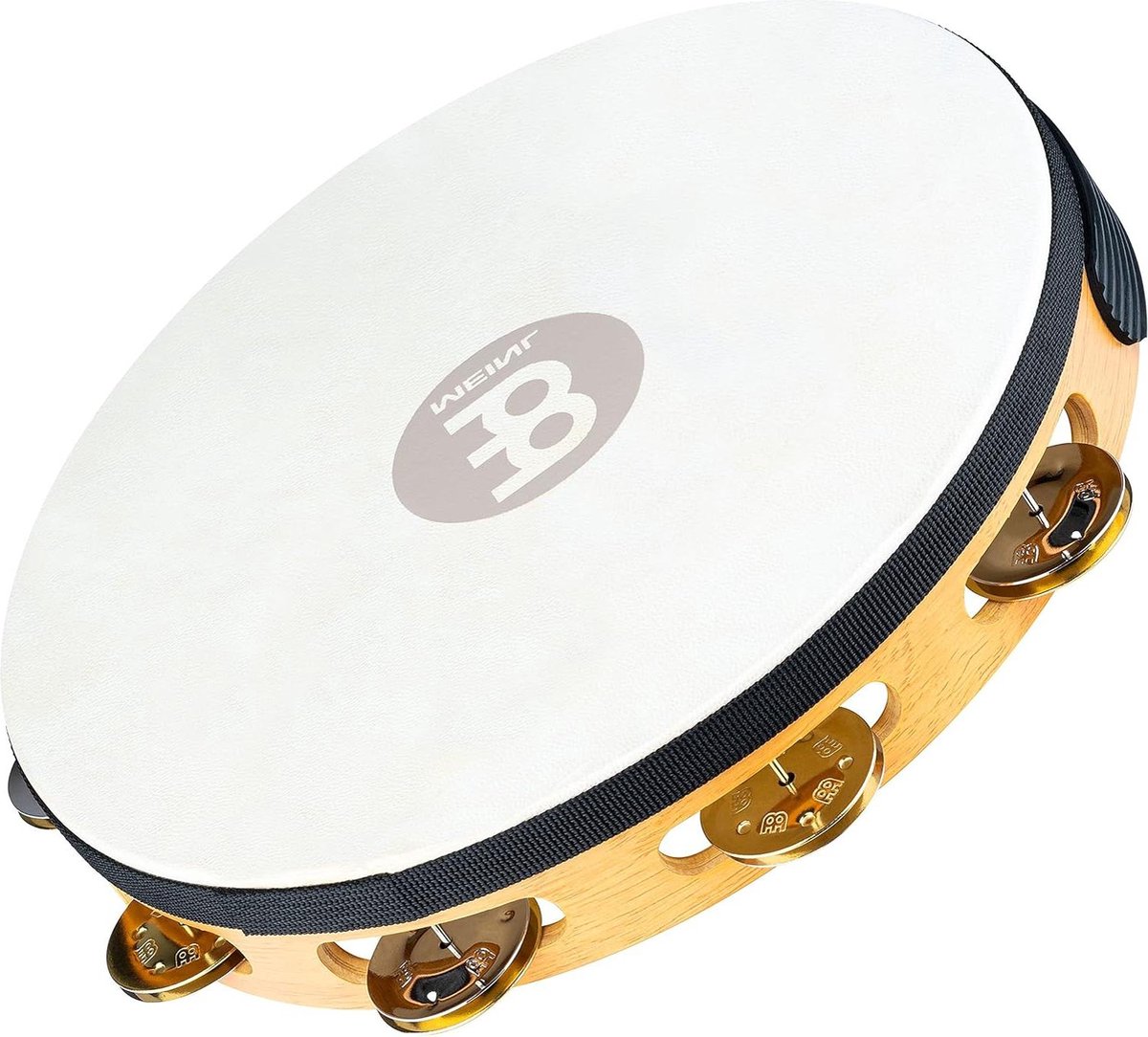 Headed Wood Tambourine met 1 rij - Super Naturel - 10 inch Diameter