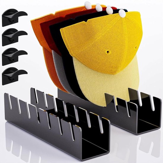 HANQ Houten hoedenrek, 2 stuks muur baseball caps display organizer houten hoedenplank voor muur wandhouder honkbalpetten organizer, verticale hoedenrekken voor kastdeur, slaapkamer, wasgoed
